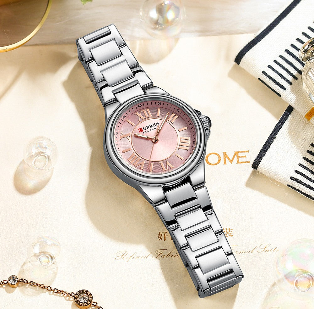 CURREN Romantic Charm Women's Wristwatches Fashion Design Thin Quartz Watch with Luminous Hands Stainless Steel Bracelet