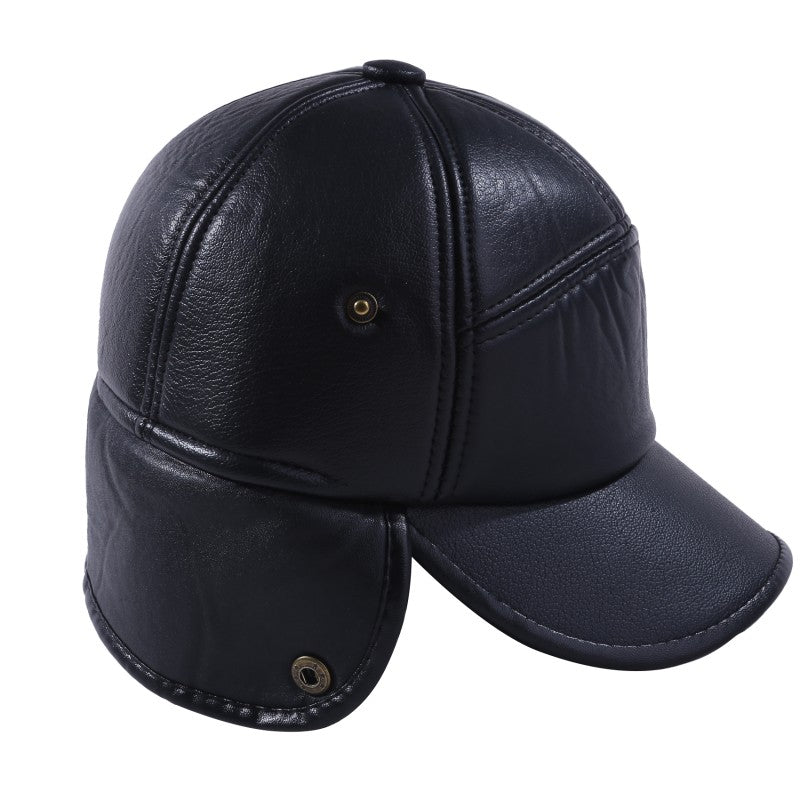Winter Warm Cap Men Black Leather Fur Baseball Cap Hats for Men Women Casquette Bones Dad Caps Earflaps Thicken
