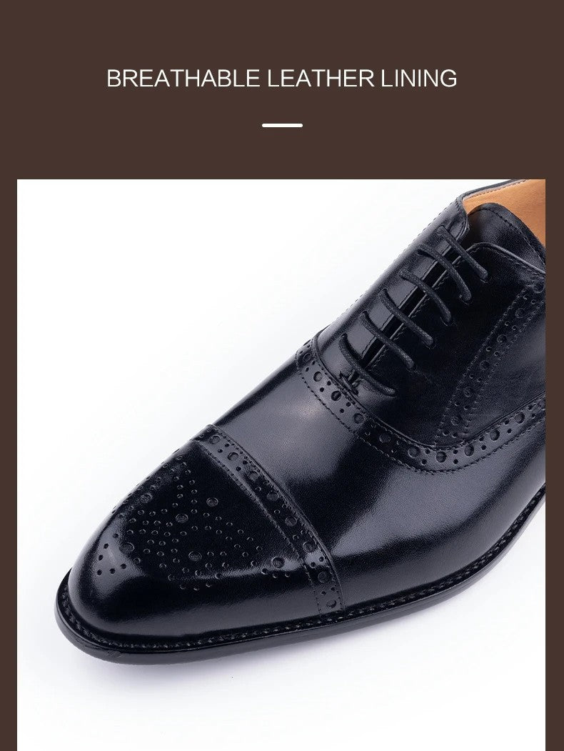 Classic Brogue Shoe Men's Business Suits Matches New Style Genuine Cowhide Handmade Formal Office Wedding Party Mans Dress Shoes