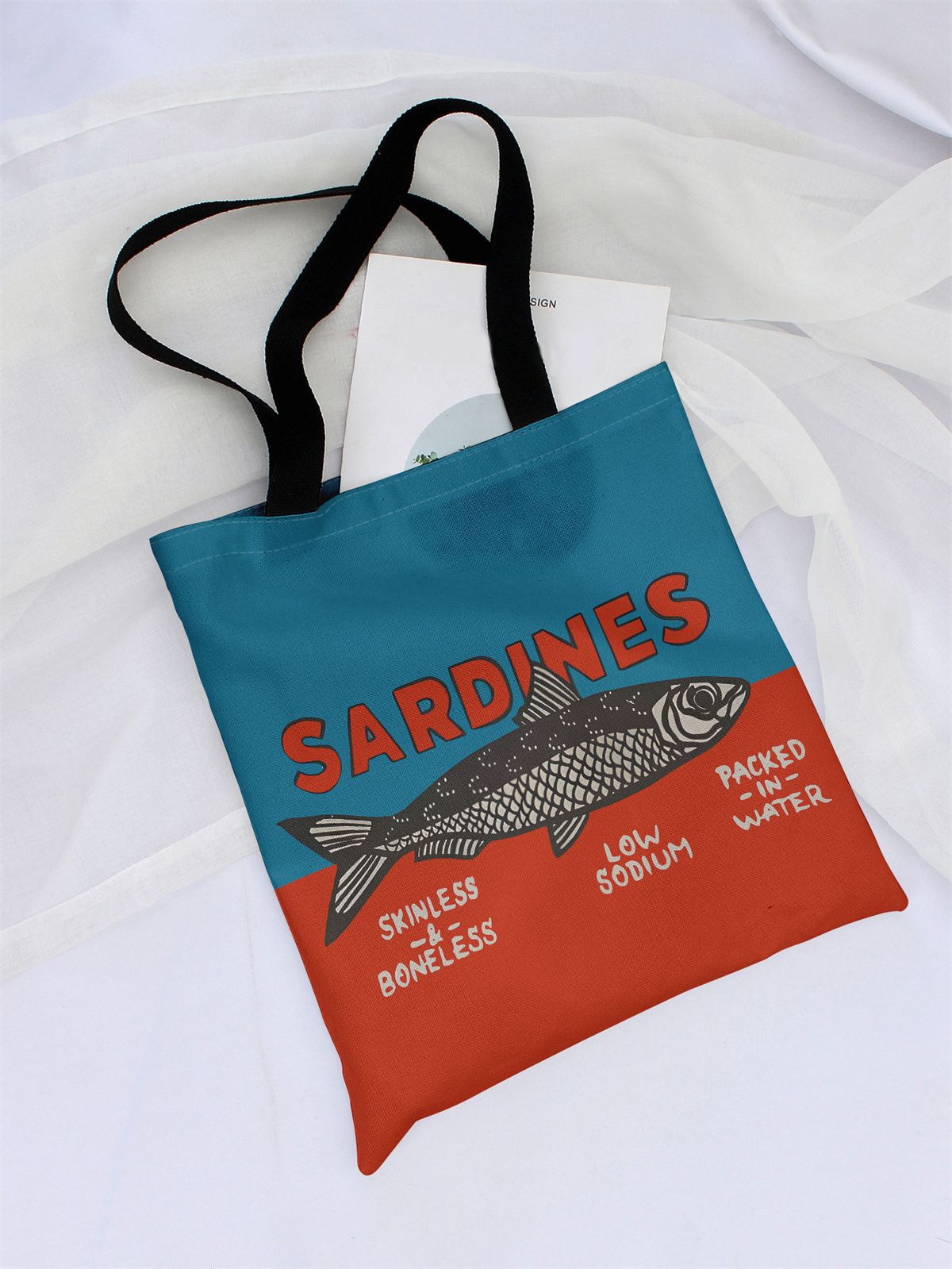 Colorful Trendy Sardines Printe Casual Handbag, Reusable Fashionable Backpack, Multifunctional Tote Bag Polyester Shopping Bag