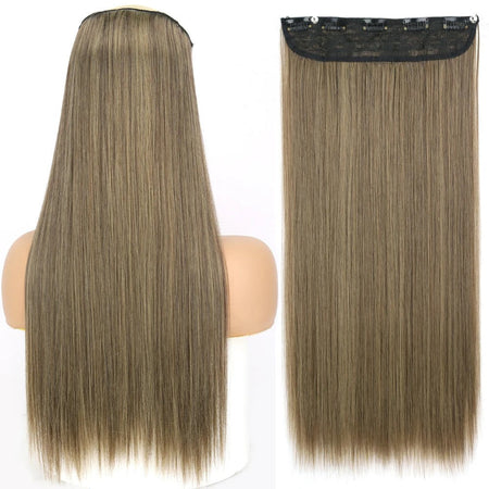 Long Straight Hairstyle 5 Clip Natural Hair Extension Synthetic Fiber Heat-Resistant Hairpiece 22"32" Black Brown Blonde