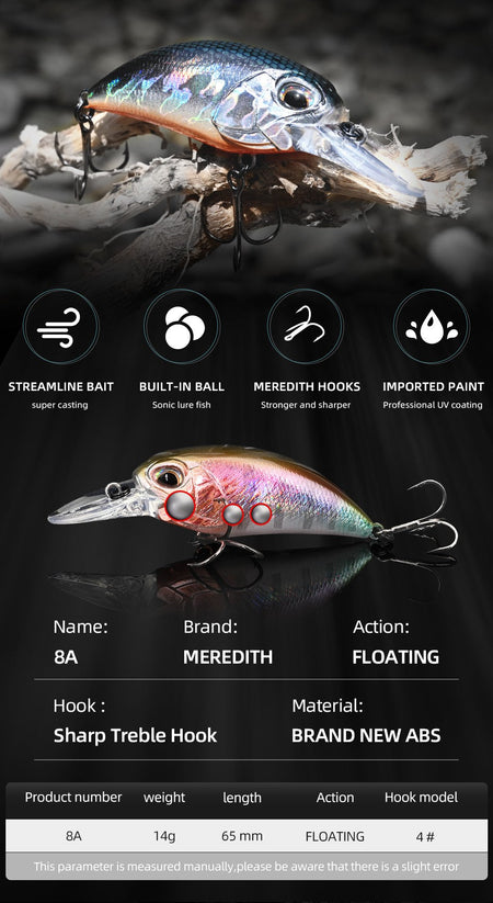 MEREDITH 6.5cm 14g JERK CRANK Wobblers Crank Fishing Lure Artificial Minnow Jerkbait Floating Hrad Lure For Trout Fishing Bait