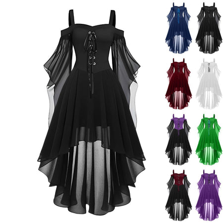 2024 New Women Fairy Skirt Plus Size Cold Shoulder Butterfly Sleeve Halloween Witch Gothic Dress Elegant Party Evening Dresses