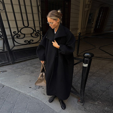Fashion Loose Women's Trench Coat Stand Collar Batwing Sleeve Oversized Long Coats 2025 New Autumn Casual Street Chic Outwear