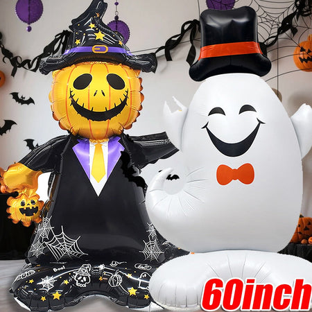 Halloween Party Giant Foil Balloons Inflatable Toys Decor Pumpkin Soldier Witch Ghost Skeleton Reaper Aluminum Standing Balloon