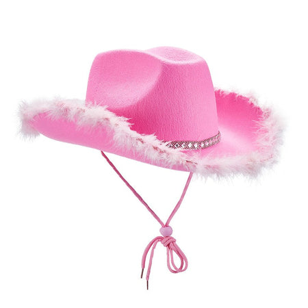 Women s Western Style Cowboy Hat with Feather Accents Wide Brim Sun Protection Cap for Outdoor Parties and Events