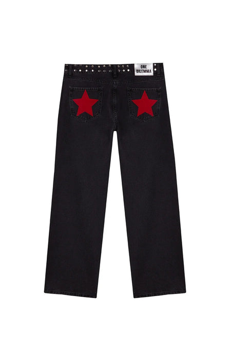 Y2K Women's Straight Leg Jeans Personalized Lucky Star Texture Retro Baggy Jeans Stylish High Street Willow Nail Low Waist Jeans