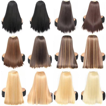 Synthetic long straight V-shaped half head wig suitable for women black brown hair clip gold black brown natural wig