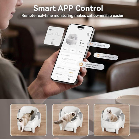 Smart Cat Litter Box with App Control, Self-Cleaning, Dual Safety Sensors, 11L Bin, Deodorizing for Multiple Cats