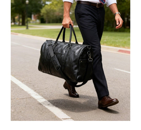 2025 New Men's Large Capacity Leather Waterproof Weekend Travel Business Convertible Suit Bag 2 in 1 Hand Carry-on Luggage Bag