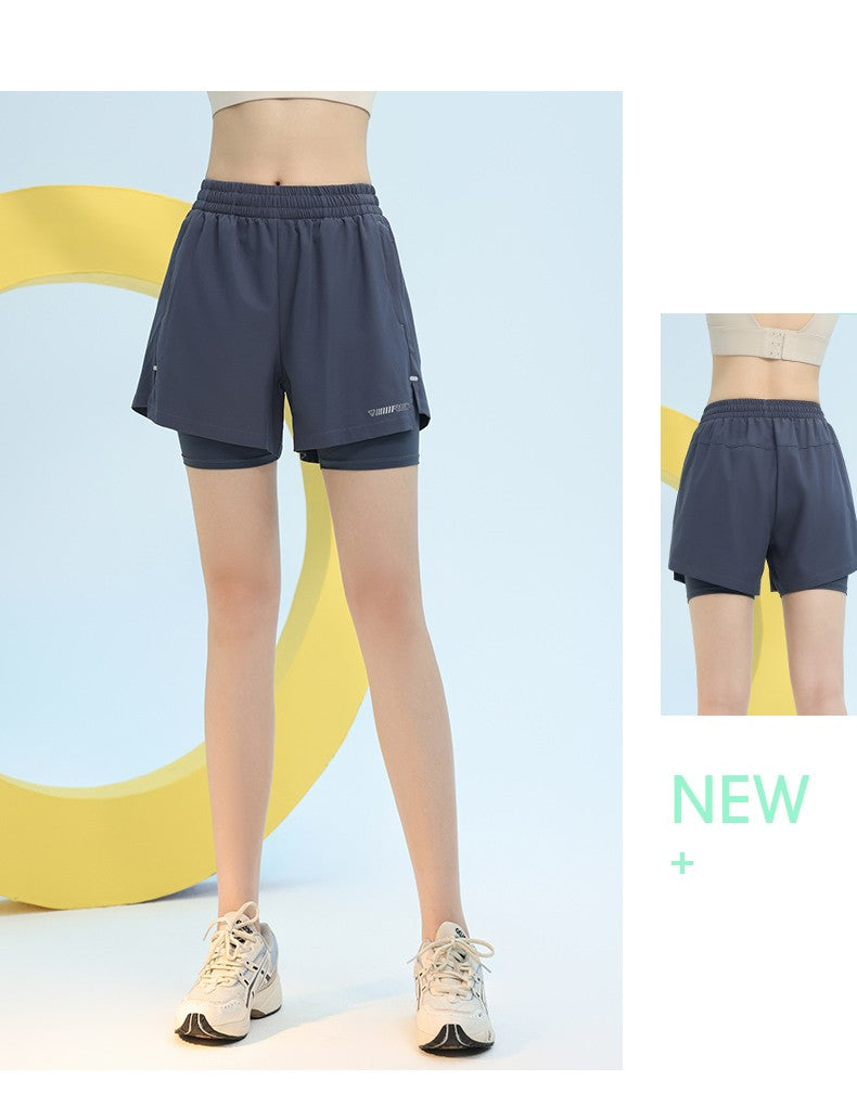 PHIGEER High Waist Yoga Shorts Summer 2 in 1 Quick Dry Workout Shorts with Pockets Women Lightweight Sweatshort Gym Clothes New