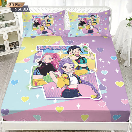 3pcs K-Pop Demon Hunters Printed Chipless Bed Sheet Set Multi Size Soft Bed Cover Bedroom Bedding Decoration Machine Washable