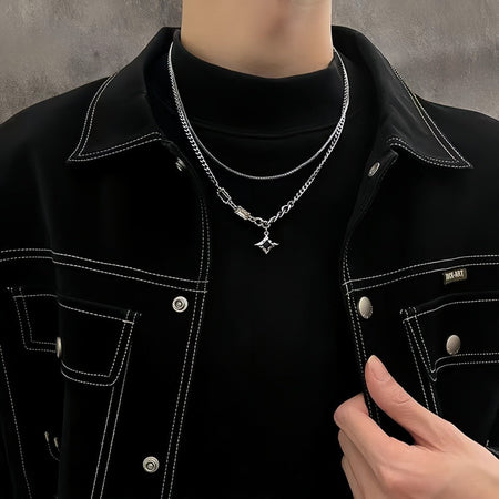 Simple Multilayer Chain Clavicle Chain Necklace Men Retro Zircon Stars Pendant Necklace Fashion Design Women Jewelry