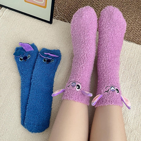 Disney Cute Stitch Cartoon Thermal Socks Coral Fleece Non Slip Floor Socks Cute Housewarming Present Christmas gift Couple socks