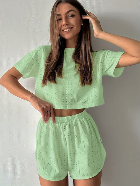 Solid Casual Pajamas For Women Two Pieces Sleepwear Women's Pajama Shorts Loungewear Sets Nightwear Female Home Suit Clothes