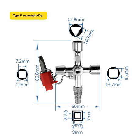 4in1 Electric Cabinet Elevator Hex Key Wrench Watermeter Valve Inner Triangle Wrench Multi-purpose Screwdriver Tool Set Portable