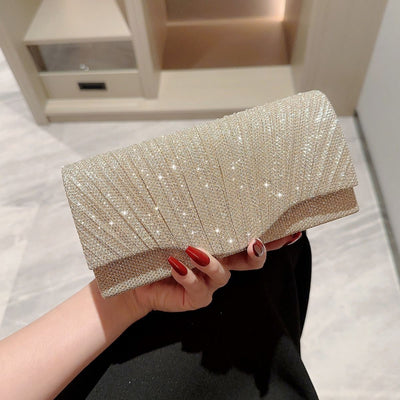 Ladies Glitter Silver Clutch Bag Envelope Evening Bag Fashion Elegant Long Purse Women Chain Shoulder Bags Wedding Party Handbag