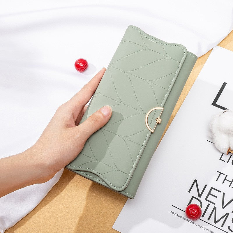 PU Fashion Long Women's Wallet Fashion Buckle New Handbag Large Capacity Fresh Wallet Wallet