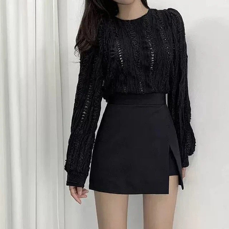 Black Mini Skirts Women Irregular Side Slits High Waist A Line Shorts Skirts Summer Korean Fashion Chic Hip Wrap Skirt Female