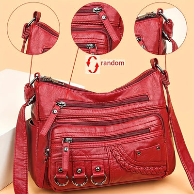 Vintage PU Crossbody Bag, Retro Multi Layer Shoulder Bag, Women's Fashion Handbag & Purse, Female Work Travel Messenger Bag