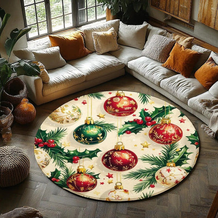 Round Christmas Carpet Festive Area Rug Non-Slip Wear-resistant Circle Carpet for Living Room Bedroom Soft Floor Mat Home Decor