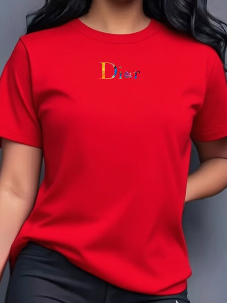Ladies Hot Sale Brand Printed T-shirt Fashion Casual Letter Simple Pattern Top Summer Short Sleeve Loose Women's Cotton Top