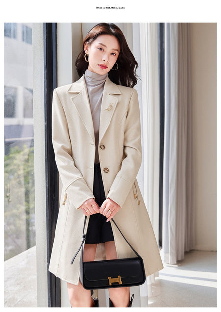High End Female Coat Long Slim Trench Coat For Women’S England Single Breasted Khaki Women Windbreaker Larger Size Outwear