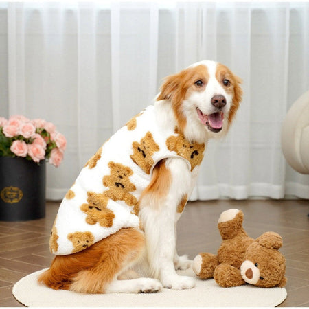 3XL-8XL Autumn/Winter Plush Cute Bear Pattern Large Dog Sweater Warm Wool Hoodie Coat Large Pet Vest Sweater Pet Clothing
