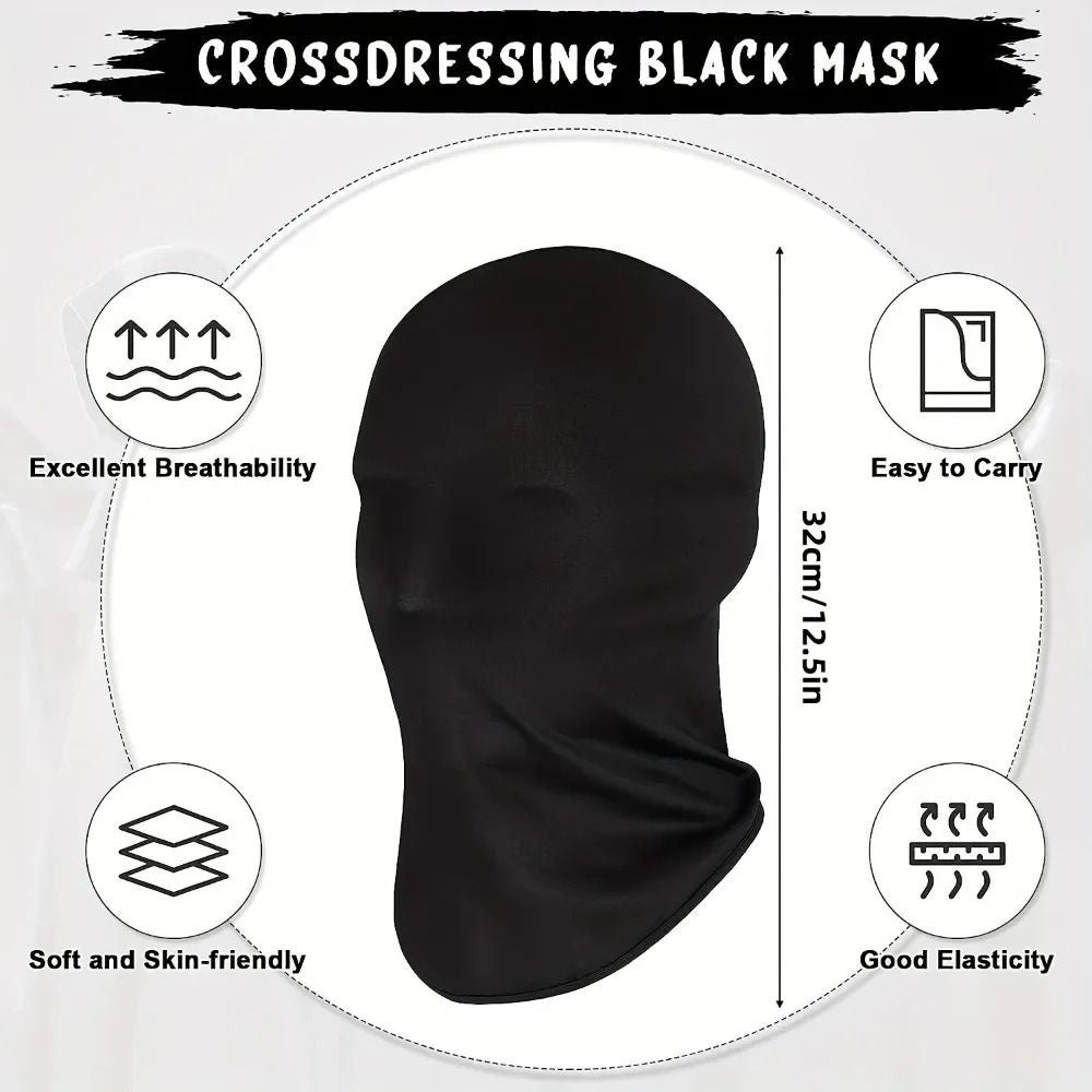 2pcs New Black Cosplay Full Mask Breathable Thin Hood Cosplay Prop Halloween Costumes Party Decoration Cosplay Head Cover