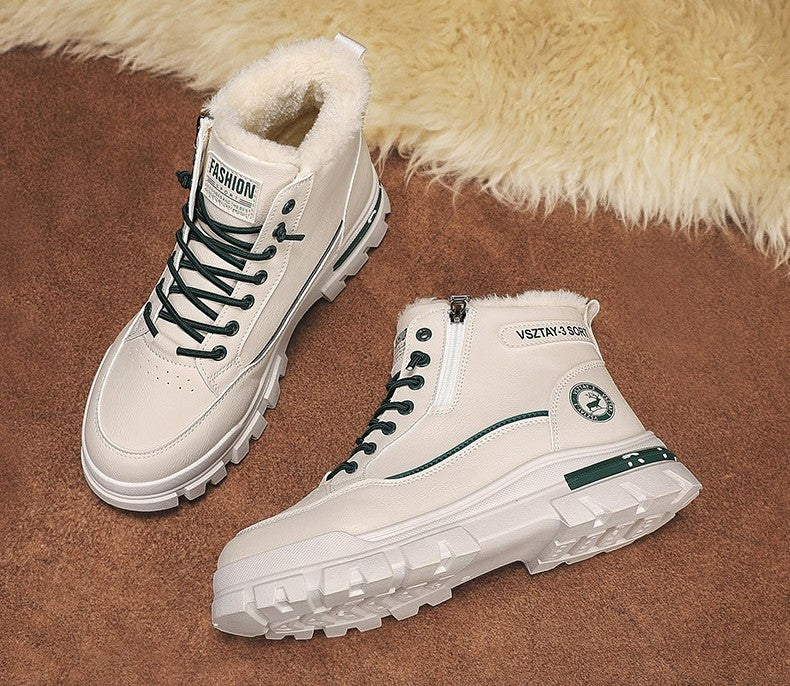 New winter plush  thick warm men's cotton shoes trendy outdoor high top male snow boots