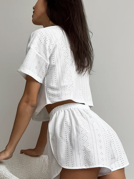 Solid Casual Pajamas For Women Two Pieces Sleepwear Women's Pajama Shorts Loungewear Sets Nightwear Female Home Suit Clothes