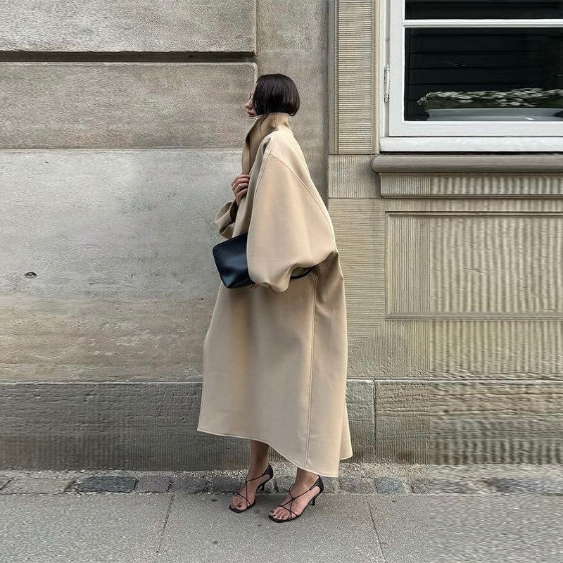 Fashion Loose Women's Trench Coat Stand Collar Batwing Sleeve Oversized Long Coats 2025 New Autumn Casual Street Chic Outwear
