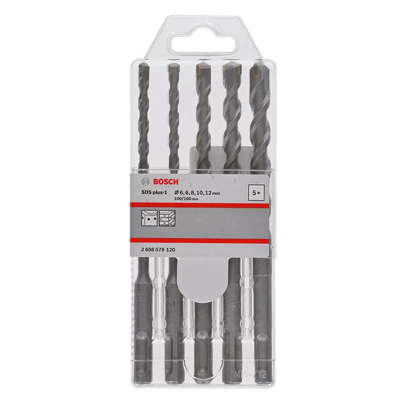 BOSCH 2608579120 SDS Plus-1 Rotary Hammer Drill Bit Set 5Pcs 160MM For Concrete Masonry Tool Attachment