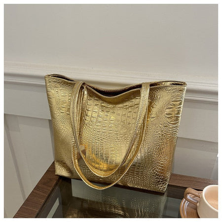 Fashion Casual Women Shoulder Bags Silver Gold Black Crocodile Handbag PU Leather Female Big Tote Bag Ladies Hand Bags Sac