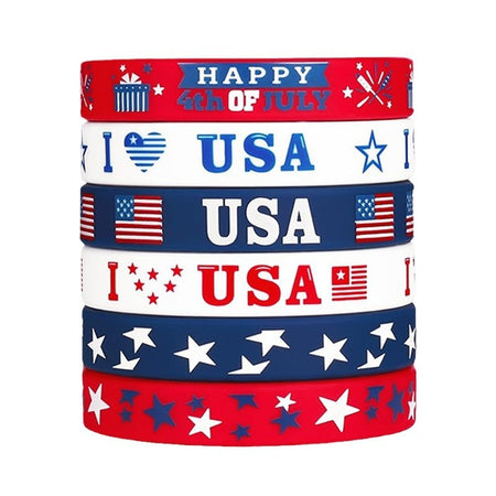 12Pcs Independence Day Theme Bracelet I Love USA Silicone Wristbands for 4th of July American National Day Birthday Party Favors