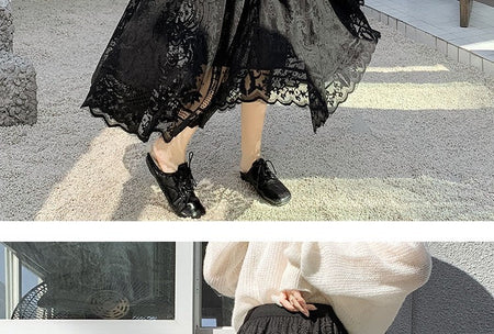 Plus Size plus Size Lace Hollow out f Skirt mid Waist Long Sle Fairy Skirt A-Line Umbrella Skirt Trendy Women's Clothing