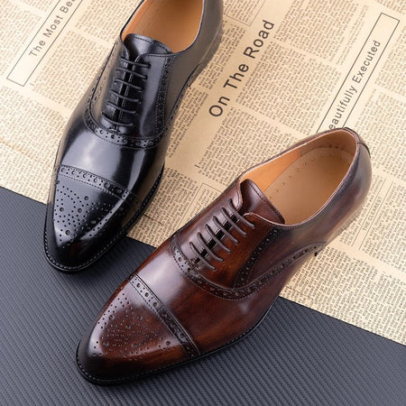 Classic Brogue Shoe Men's Business Suits Matches New Style Genuine Cowhide Handmade Formal Office Wedding Party Mans Dress Shoes
