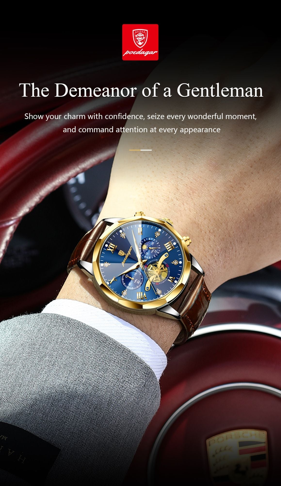 POEDAGAR Military Luxury Men Wristwatch Quartz Waterproof Luminous Chronograph Leather Man Watch Sports Men's Watches Male Reloj