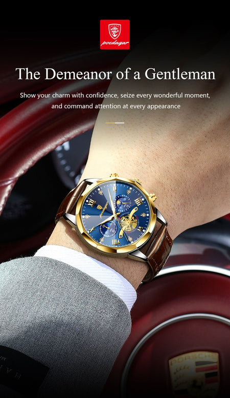 POEDAGAR Military Luxury Men Wristwatch Quartz Waterproof Luminous Chronograph Leather Man Watch Sports Men's Watches Male Reloj