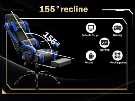 Gaming Chair with Footrest, PU Leather Video Game Chairs for Adults, Reclining Gamer Chair Office Desk Chair