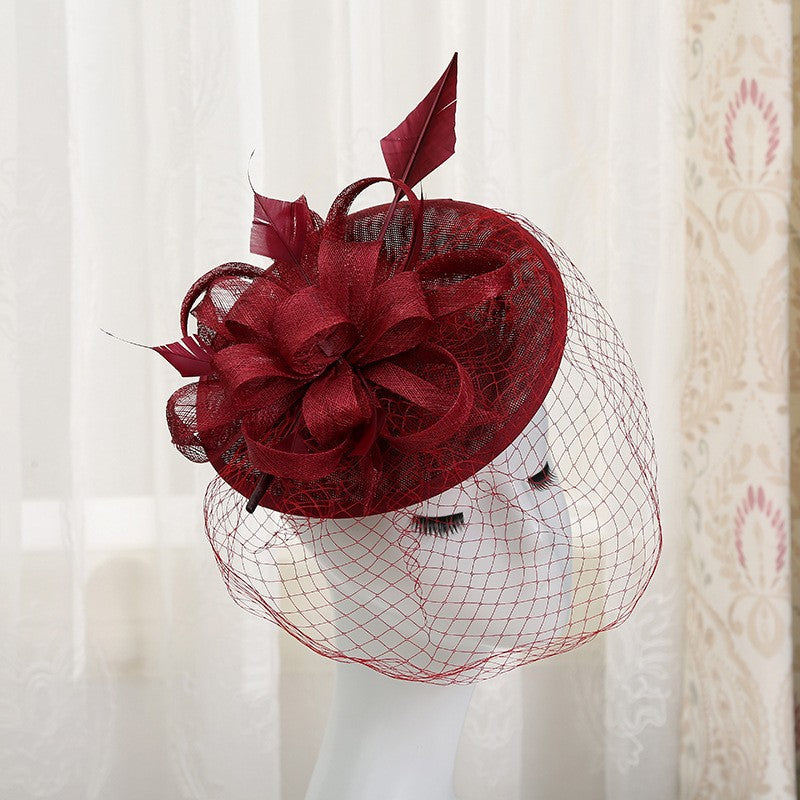 Double hemp yarn pattern design feather accessories big brim sun hat elegant banquet hat wedding beach vacation equestrian hat