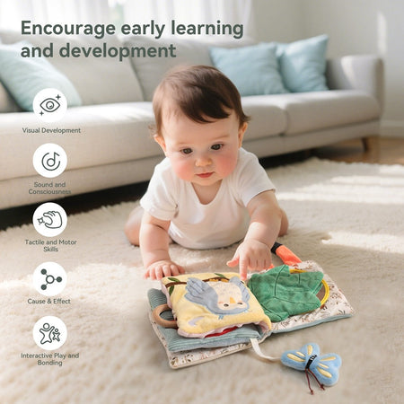 Baby Toys for 0 12 Months Cloth Book Early Educational Sensory Book Baby Soft Books Fluffy Cartoon Elephant Books With Mirror