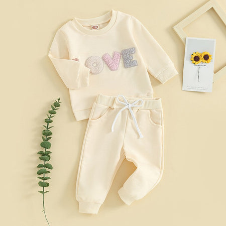 Baby Girl Clothes Newborn Infant Fall Winter Outfits Love Print Long Sleeve Sweatshirts Tops Pants Set 0-24M