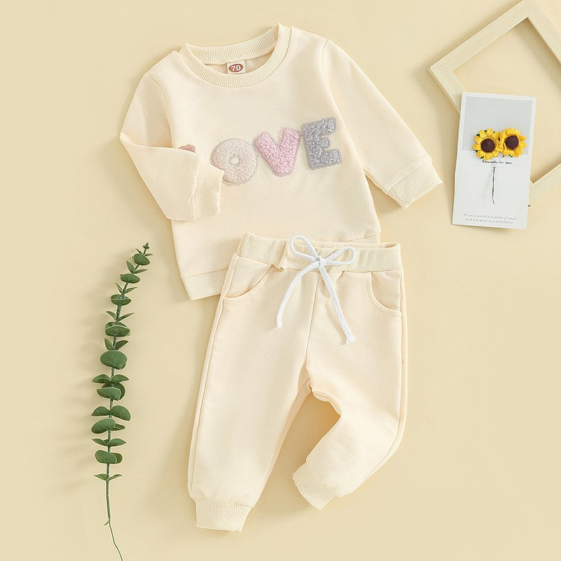 Baby Girl Clothes Newborn Infant Fall Winter Outfits Love Print Long Sleeve Sweatshirts Tops Pants Set 0-24M