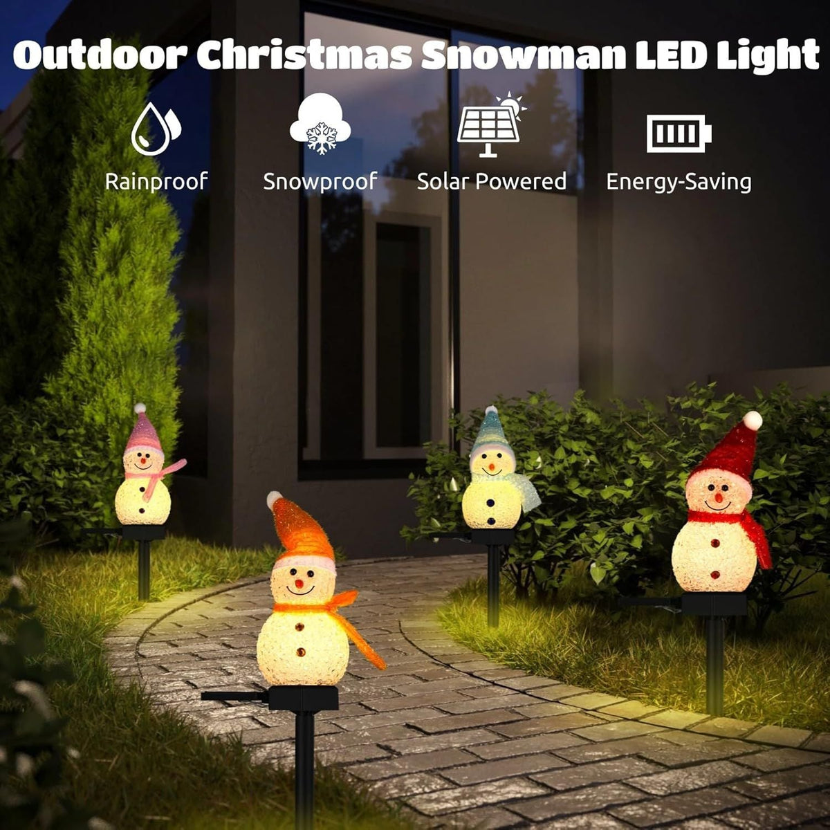 LED Snowman Solar Garden Light Outdoor Ground Stake Light Solar Powered Xmas Pathway Lights for Christmas Lawn Yard Decoration