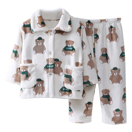 High Quality Coral Fleece Flannel Cute Cartoon Pattern Pajama Sets Boys and Girls Long Sleeve Warm Comfortable Winter Sleepwear