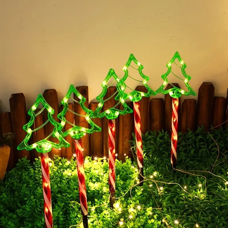 5PC/set Solar Candy Christmas Tree Garden Lights Outdoor Waterproof Lawn Lamp LED Decoration Stake Lights For Yard Festive Party