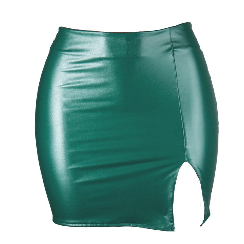 2025 Women Leather Night Clubwear Skirts Summer Pure Color PU-leather Zipper Sexy Hip Leather Mini Skirts