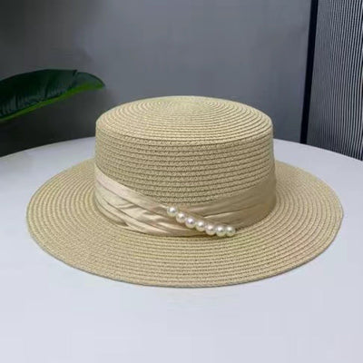 2024 Summer French Elegant Beach Straw Hats for Women Visor Fitted Hat Brim Jazz Travel Pearl Female Casual Panama Hat Suncap