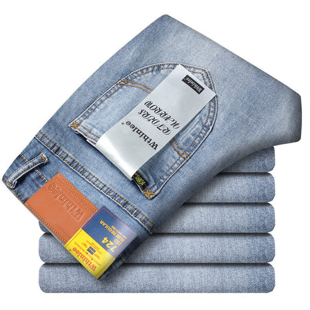 Spring Autumn Business Men Jeans Casual Straight Stretch Fashion Classic Black Sky Blue Grey Work Denim Trousers Brand Clothing